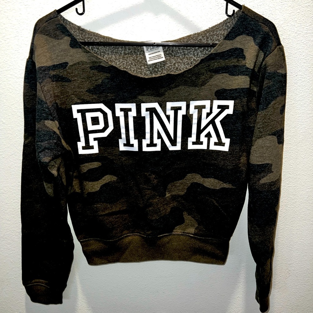 Victorias Secret PINK Camo Off-The-Shoulder Sweatshirt